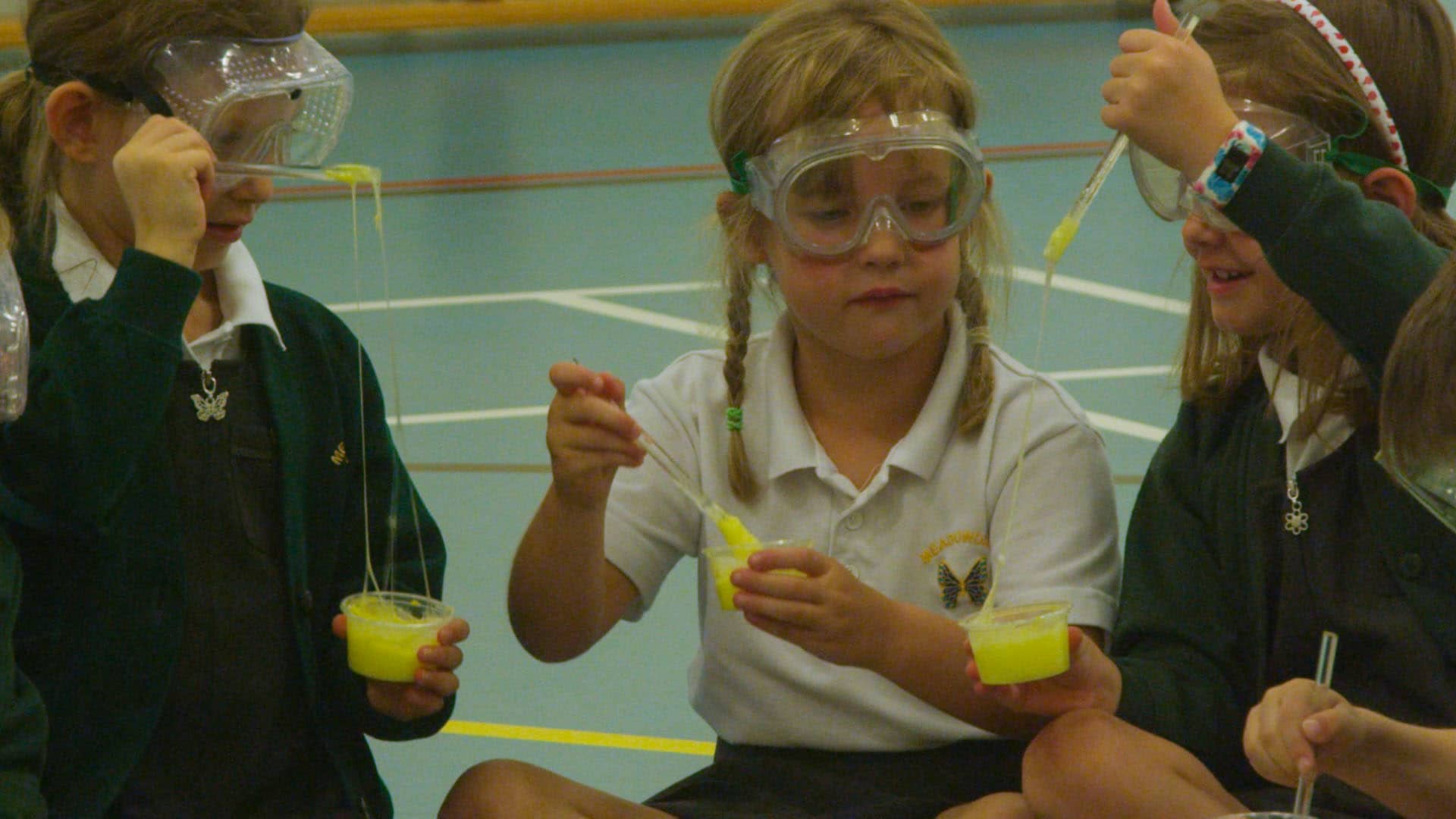 School children experimenting with science